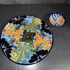 Hecho En Mexico La Maceta Hand Painted Set Of 2 Trinket Saucer Plate